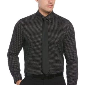 #1143 Perry Ellis Black Dress Shirt With Tiny White dots szM